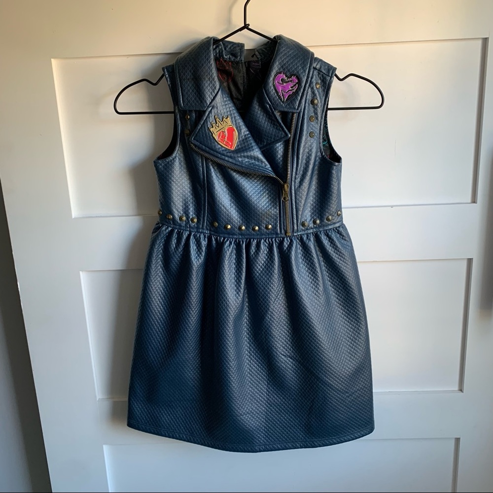 DISNEY | EUC Descendants III Evie Pleather Navy Blue Dress Studded Zippers 5/6
